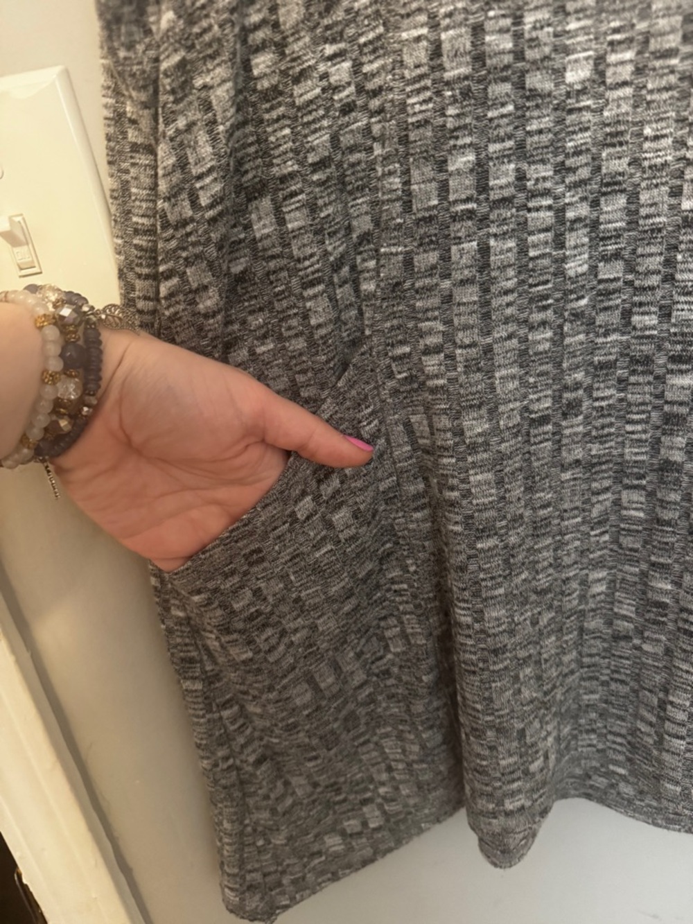 Dress Barn Gray Ribbed Tunic Sweater with Hood - Picture 3 of 6